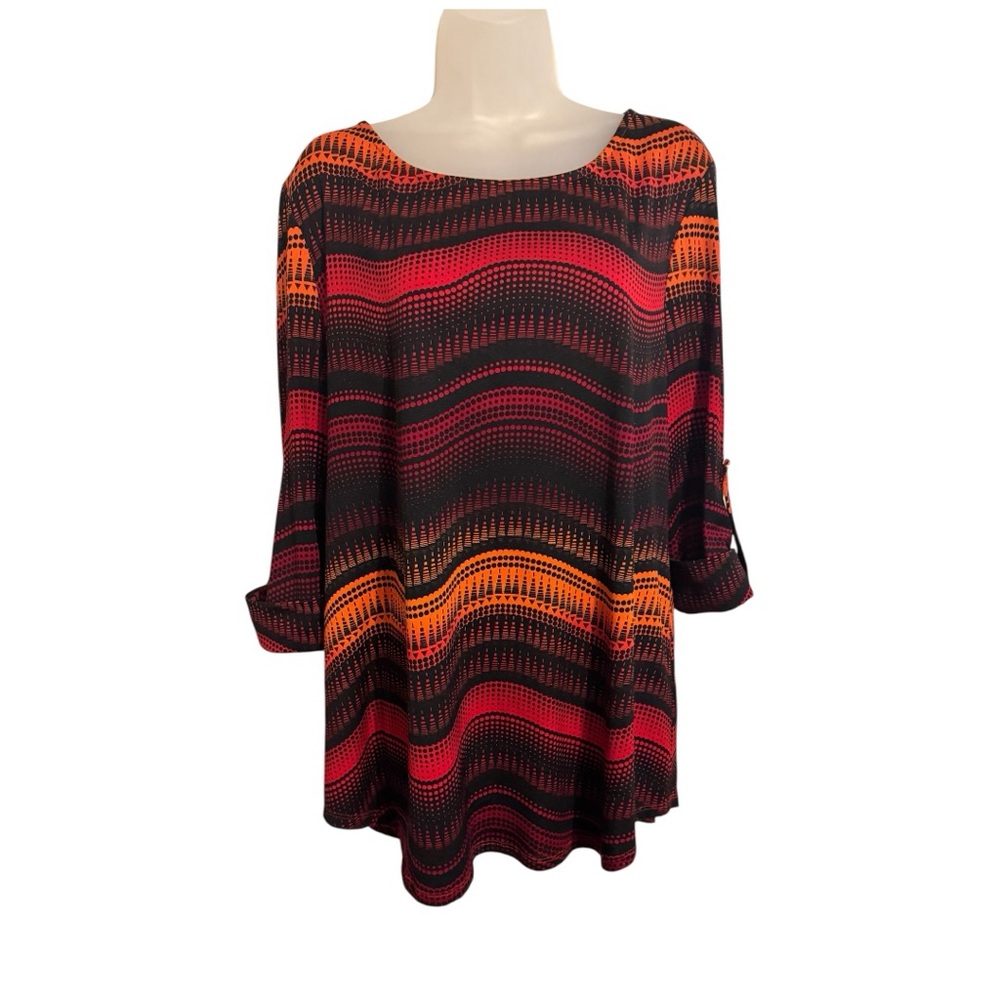 new directions Black Red Orange Striped Wave Tunic